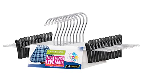 Cabide de Saia e Shorts Cromado Organização Roupa Armario - Kit com 10 unidades