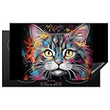 KitchenYeah© Herdabdeckplatte Induktion Schutzmatte Küche Herdabdeckung Ceranfeld Induktionsmatte Cerankochfeld Abdeckung Katze - Graffiti - Tiere - Farben - Grau - 90x52 cm