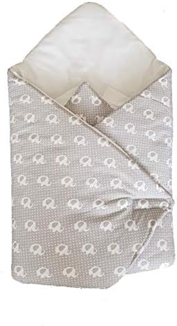 BlueberryShop Cotton Baby Swaddle Wrap Car Seat Blanket, Sleeping Bag for Newborns, 78 x 78 cm, Perfect for Prams & Cots, Intended for Kids Aged 0-3 Months, White Elephant