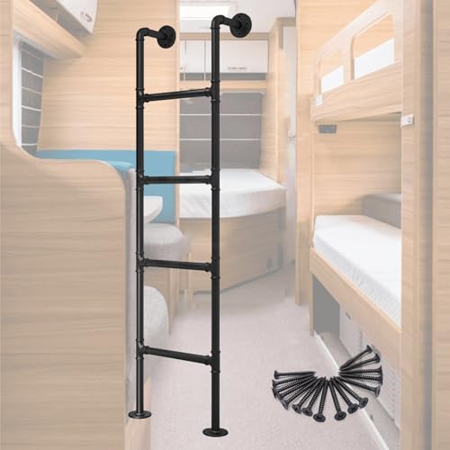 Escalera de metal montada en la pared, escalera de emergencia de alta resistencia, escalera de hierro forjado negro, escalera de escalada multiusos con kit para cama alta, biblioteca de dormitorio