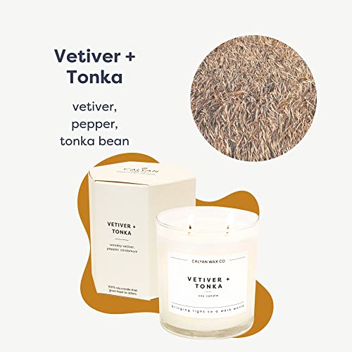 Calyan Wax Scented Candle Vetiver & Tonka, Candle For The Home Scented With Black Pepper & Cardamon, Soy Wax Aromatherapy Candle In Glass Jar With 37 Hour Burn Time, Non Toxic Scented Candles Gifts #TOP1