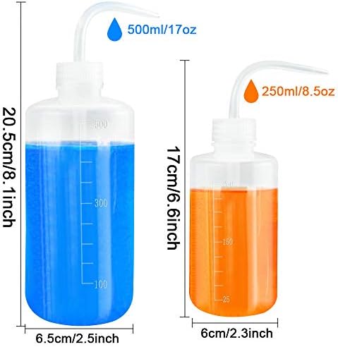 TANCUDER 4 PCS Safety Wash Bottle 250ml/500ml Tattoo Water Bottle Clear Watering Can Plastic Green Soap Squeeze Bottle Elbow Bend Laboratory Equipment with Narrow Mouth for Plant Vinaigrette Detergent