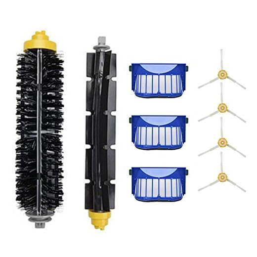 Peças de reposição para iRobot Roomba Série 600 610 611 627 620 630 650 Kit de acessórios para aspirador de pó, inclui 4 escovas laterais, 3 filtros, 1 par de escova de cerdas flexível