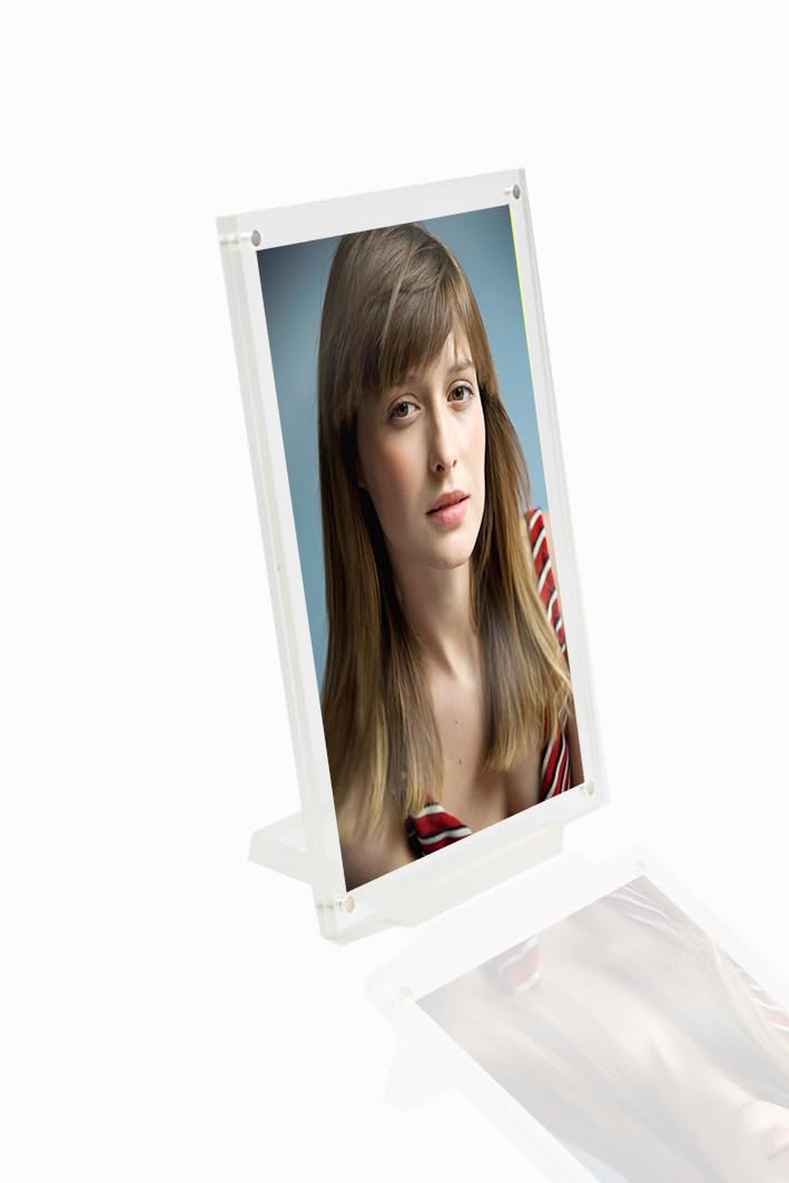 Cornice portafoto in plexiglass, cornice trasparente magnetica decorativa con base, 25 x 35 cm