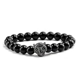 Zuiaidess Stein Armband Armreifen Mode Armband Gold Silber Black Panther Head Hell Matt Natürliche Perlen Schmuck Armreifen Accessoires Männer Frauen Gedenken Geschenk, Pistole, Schwarz