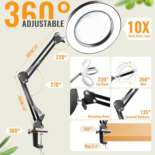 10x Magnifying Glass with Light and Stand, Magnifying Glass with 3 Color Modes,Magnifying Glasses for Close Work - Thumbnail 2