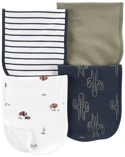 Image of Carter's Baby Boys 4 Pack Cotton Burp Cloths (Blue/Heather/Stripes)