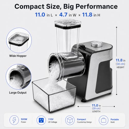 Image of Electric Snow Cone Machine & Shaved Ice Maker, Stainless Steel Ice Crusher with Ice Pick and Tray, Powerful Motor and Sharp Blades for Fast Ice Shaving, for Home, Parties and Events