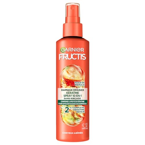 GARNIER Fructis - Spray Stop aggressioni - Trattamento arricchito con olio di Amla e cheratina vegetale, capelli danneggiati, senza risciacquo, 150 ml