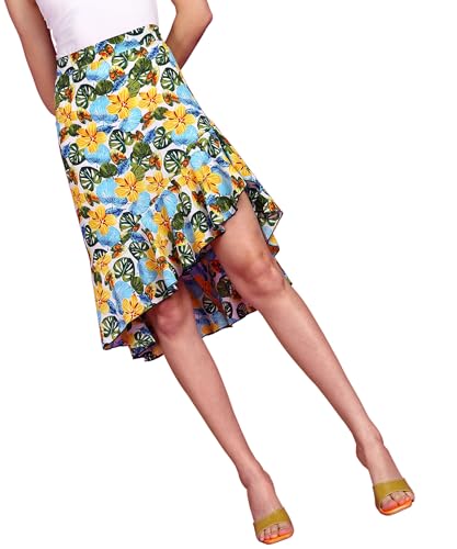 Image of POPWINGS Casual Floral Printed Asymmetric Flare Skirt for Women || Stylish Knee-Length Flare Women Skirt Trendy Western Regular Wear Knee-Length Women Skirt