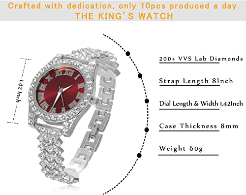 Image of Halukakah Diamonds Gold Watch Iced Out, Kid's 18K Real Gold /Platinum White Gold Plated 36MM Width Green /Blue /Red Dial Quartz Wristband 8 inch with Cuban Link Chain 7 inch+16 inch Bracelet, Free Giftbox