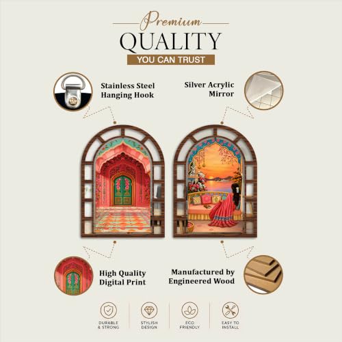 Image of Artvibes Traditional Indian Theme Home Decoration | Jharokha Mirror | Artistic Wall Decor for Living Room, Hall, Bedroom, Lobby, Reception & Dining Area | Gift (WH 12026N), Set of 2