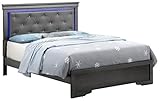 ROCKRAIN LED Bed Frame with Blue Lighting: Modern Upholstered Queen Size Bed with Jeweled Tufted Headboard - Metal Frame for Tech Enthusiasts Bedroom Upgrade & Multimedia Entertainment Space
