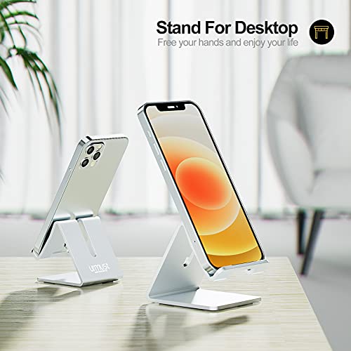 Desk Cell Phone Stand Holder Aluminum Phone Dock Cradle Compatible with Switch, All Android Smartphone, for iPhone 12 11 Pro Xs Xs Max Xr X 8 7 6 6s Plus 5 5s 5c, Accessories Desk (Silver)