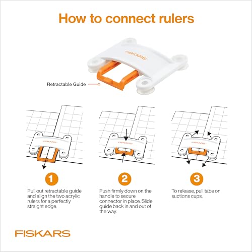 Fiskars 3-Piece Ruler & Connector Set, 6.5"x6.5" and 6.5"x24.5" Rulers, Precision Measuring Tool for Arts & Crafts, Easy Alignment & Cutting by Fiskars - Image 3