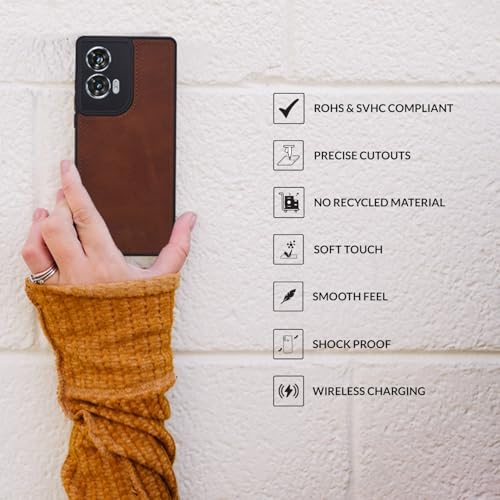 Image of SPRIG Compatible with Moto G96 Matte PU Leather TPU Premium Back Cover Drop Tested Shock Proof Mobile Case for Men, Women, Boys and Girls with Camera Protection (Brown)