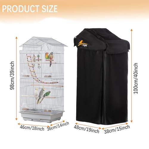 Image of Small Bird Cage Cover(Black) Good Night Black-Out Cover for Birdcage with Roof Top Durable Breathable Washable Material (cage is not Included) (18 * 14 * 40, U-Shaped)