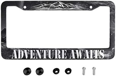 EXMENI Adventure Awaits License Plate Frame - American Mountains Vanity Car Tag Frames Aluminum Auto Tags Cover 2 Holes Screws