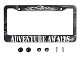EXMENI Adventure Awaits License Plate Frame - American Mountains Vanity Car Tag Frames Aluminum Auto
