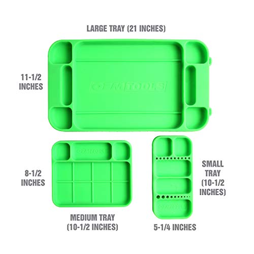 Oemtools 22417 Flexi-Tray, 3 Piece Set, Includes Small, Medium, And Large Rubber Tool Mat Trays, Heat And Oil Resistant Silicone, Round-Bottom Compartments #TOP1