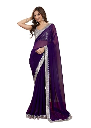 Trendmall Women's Embroidered Sequin Saree Set
