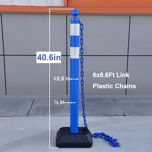 Image of OrangeStar 6 Pack Traffic Delineator Posts, 40 inch Crowd Control Stanchions
