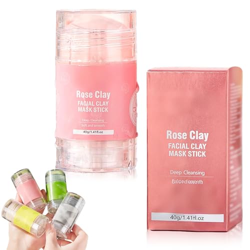 Mascarilla facial de té verde en barra, removedora de puntos negros con extracto de té verde, mascarilla de limpieza profunda sin poros, purificadora y reductora de grasa para todo (Rose)