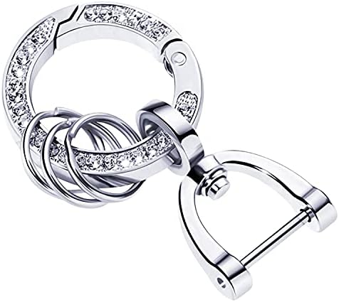 Crystal Car Key Chain For Ladies Women Key Fob, Key Chain Ring Strap (Silver)