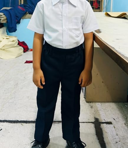 Image of School Uniform Carbon Blue Trousers for Boys and Girls, Formal Regular-Fit School Pants, Comfortable, Durable Fabric for Daily School Wear. 3-4 Years