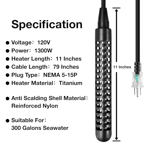 GRILLME 1300W Titanium Fully Submersible Portable Electric Immersion Water Heater with Intelligent Temperature Controller,Bucket Water Heater,Seawater Heater for Fish Tank,Seawater Aquaculture - Thumbnail 3