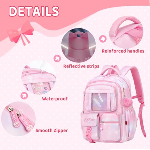 Cute School Backpack for Teen Girls Kawaii Waterproof Large Capacity Bookbag for Kids Elementary Middle School Preppy Aesthetic Book Bag with Cute Accessories for Ages 6-8 8-10 10-12 (Purple) - Image 6