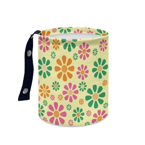 Image of Colorful Hippie Flower Car Trash Bin Garbage Can Foldable Rubbish Bin Basket Bag Portable Cup Holder Organizer with Strap Universal Storage Bag Box for Fit Most Cars, SUVs, Trucks