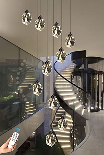 Idequy 10-Lights Black Staircase Crystal Chandeliers For Living Room120Inches Long Foyer Entrance Crystal Pendant Light High Ceiling Crystal Chandeliers Dimmable 3000-6000K Led #TOP1