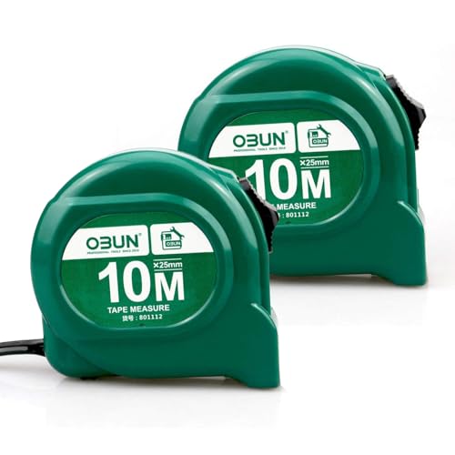 Pocket Tape Measure with Metric Scale, Viewing Window for Direct Reading, Shatterproof ABS Housing, Movable Start Hook, Belt Clip (2 Pieces - 10 m)