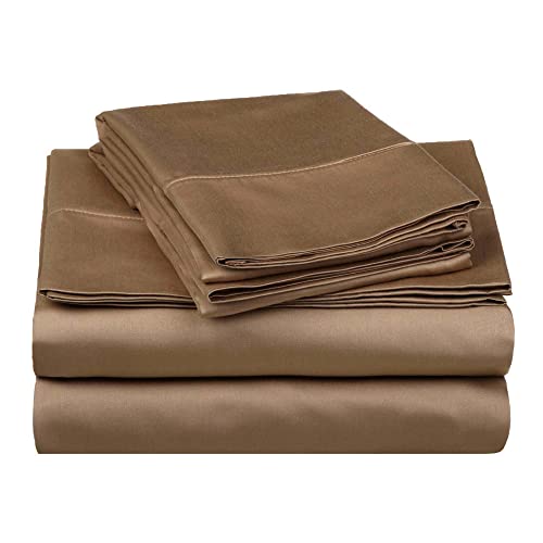 SUPERIOR Egyptian Cotton 530 TC Deep Pocket Sheet Set, Full, Taupe