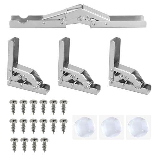Lot de 4 charnières pliantes à 90/180 degrés - Charnières de support de table cachées - Charnières à visser avec 16 vis - Charnières pour portes d'armoire (avec 3 autocollants anti-collision en