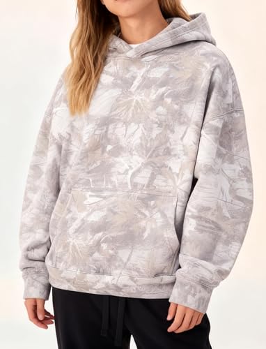Image of Dsewpaur Camo Hoodie For Women Oversized Long Sleeve Drop Shoulder Fleece Hooded Sweatshirt Pullover With Pocket Outfits