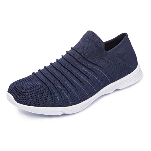 [WOTTE] スニーカー メンズ スリッポン ニット メッシュシューズ 軽量 通気 ウォーキングシューズ 紐なし 着脱簡単 ナースシューズ 疲れない カジュアル 室内履き ブルー 26.5 cm 3E