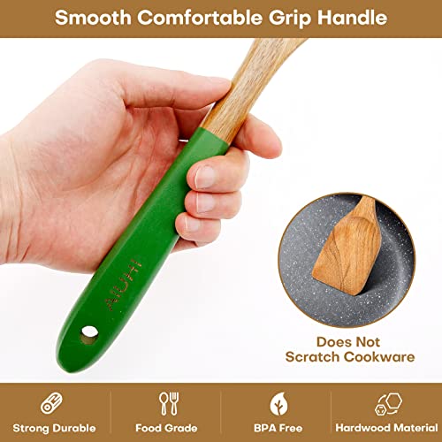 Wooden Spatula, Teak Wooden Spatula For Cooking, Wooden Turner Large Wok Spatula Durable, Non-Stick Cooking Utensil (Green) #TOP2