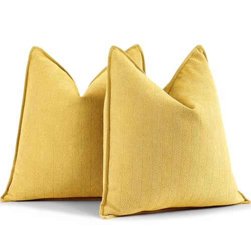 ZWJD Yellow Pillow Covers 26x26 Set of 2 Chenille Throw Pillow Covers with Elegant Design Soft and Luxurious Decorative Throw Pillows for Couch, Bed, and Home Decor