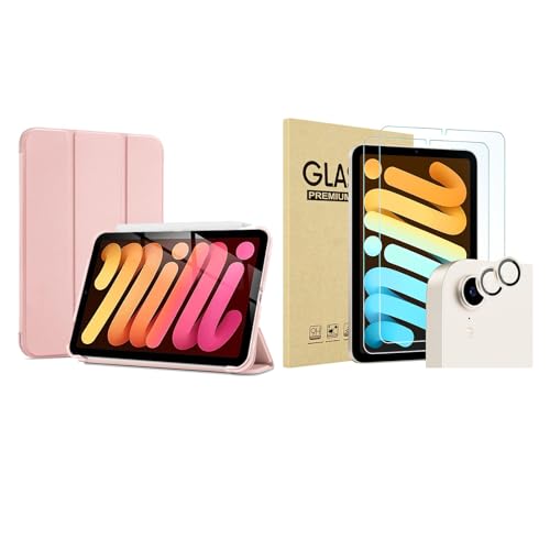 ProCase ProCase Smart Case(Pink) for iPad mini 6 8.3 Inch 2021 Bundle with 2 Pack Screen Protector + 2 Pack Camera Lens Protector Matching iPad Colors(Starlight) for iPad mini 6th Generation