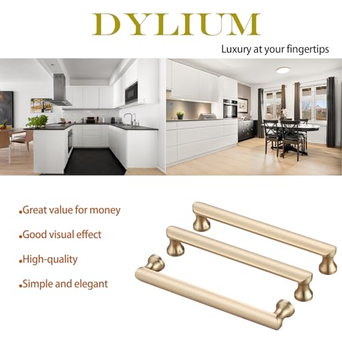 DYLIUM Gold Cabinet Handles - 10 Pack, 7.5 Inch (192mm) Hole Spacing, Brushed Brass and Gold Kitchen Cabinet Pulls by DYLIUM - Image 4