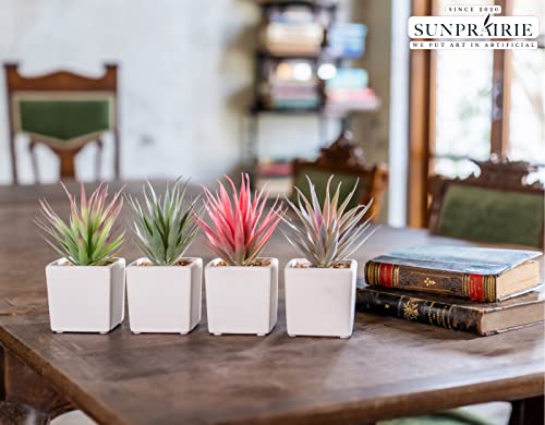 Sunprairie Classic Set Of 4 Faux Succulents 7” Tall In Ivory White Stucco Ceramic Pots-Realistic Multi Colored Artificial Succulents Plants For Home & Office Decor. #TOP1