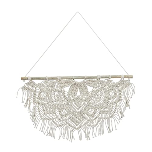 Relaxdays Macramé Mural, Fait à la Main, Style Boho, Décoration Murale, HxL : 65 x 60,5 cm, Coton, Bois, Couleur crème