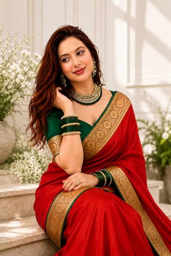 Image of Women's Glory Satin Silk Saree Plain Soft Shiny Elegant Party Traditional Ethnic
