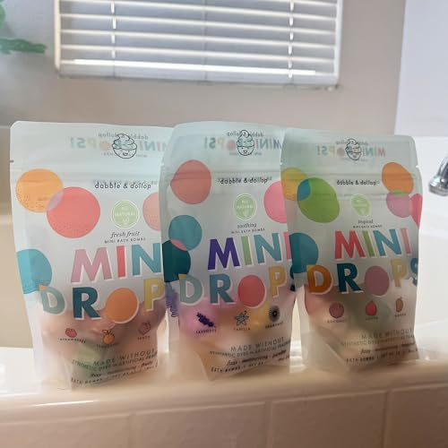 Image of Dabble & Dollop Mini Bath Bombs, 4-Pouch Variety Pack - Natural Origin, Clean Ingredients, No Synthetic Dyes, Toddler & Kids Bath Bombs in Resealable Pouches (Set of 48)