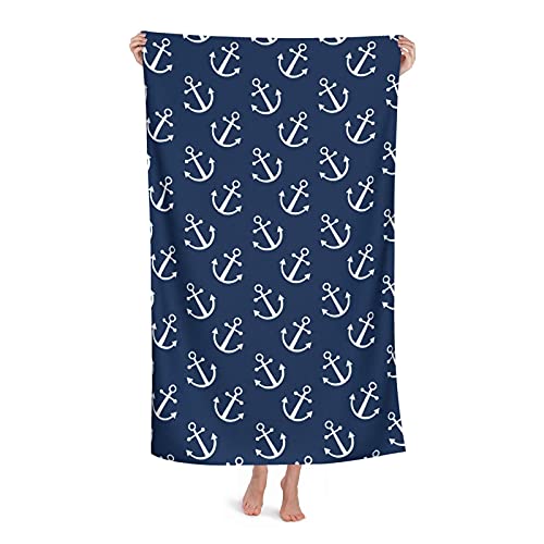 Nautical Themed Anchors Pattern Beach Towel, Microfiber Sand Free Beach Towels for Adults Kids, Soft and Comfortable 52x32 Inch Beach Towels, Outdoors, Swim Towels
