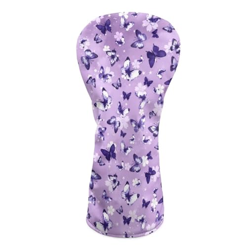 ELEQIN Purple Butterflies Golf Club Head Covers for Hybrid Fairway 3 Wood 5 Wood Driver Leather Headcovers Women Golfers Outdoors Sports Golf Accessories Easy to Hold