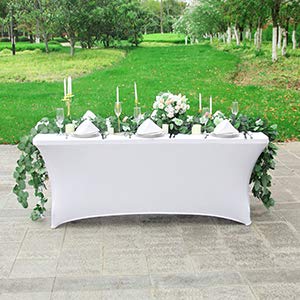 Image of Peomeise 6PCS 6FT Spandex Table Cover Rectangular Stretch Spandex Tablecloth (White,6FT)