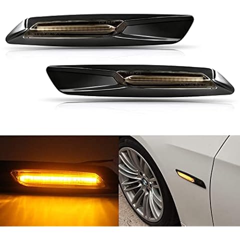 OZ-LAMPE LED Side Indicator, 2Pcs Car Turn Signal Light Smoked,Canbus Error Free Amber Side Marker Blinker Compatible for BMW E60 E90 E61 E91 E92 E93 E81 E82 E87 E88 X1 E84 X3 E83 Cover